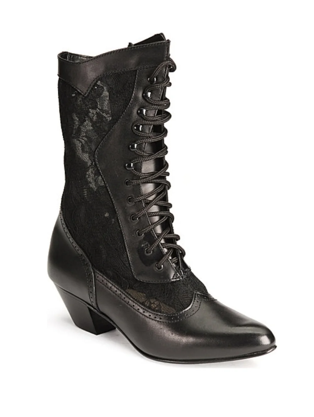 Whimsigoth Victorian Sheer Lace & Faux Leather Ankle Boots - Size 6 - Picture 10 of 11